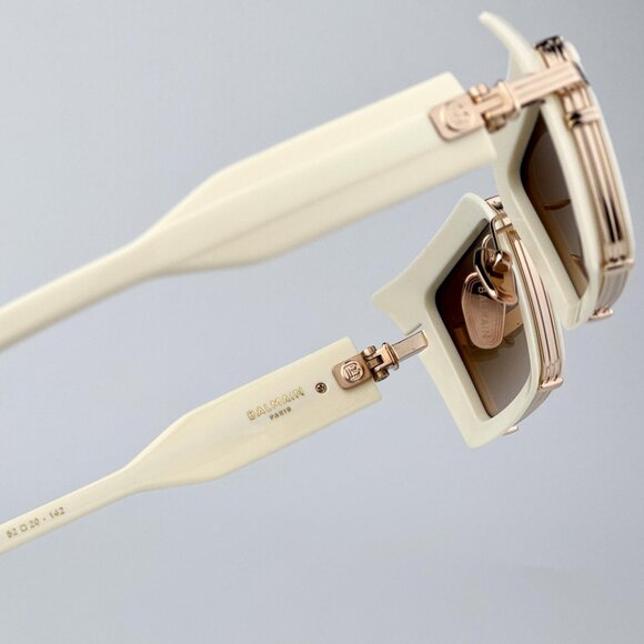 Balmain ADMIRABLE BPS-130C-52 Men BRAND NEW Sunglasses Titanium Gold Bone Brown - Picture 10 of 12